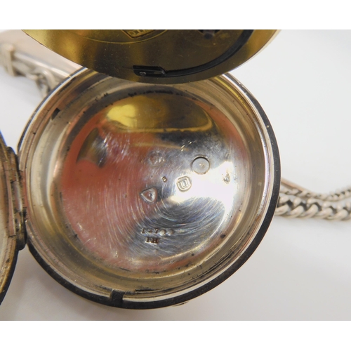 692 - A SILVER OPEN FACE POCKET WATCH  CHAIN AND VESTA