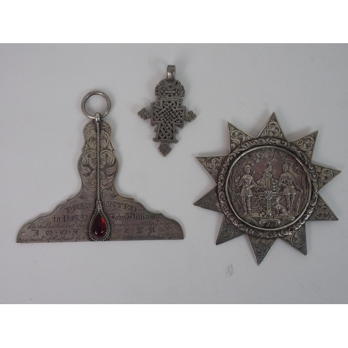 805 - THREE SILVER ORDER OF THE FORRESTERS BREAST OR SASH BADGES