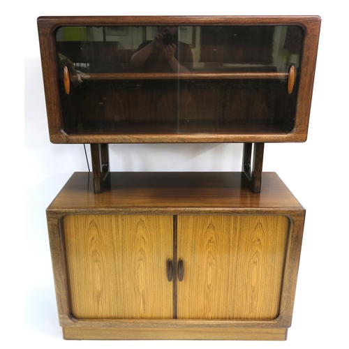 108 - A DYRLUND ROSEWOOD CREDENZA WITH TAMBOUR FRONT ON PLINTH BASE