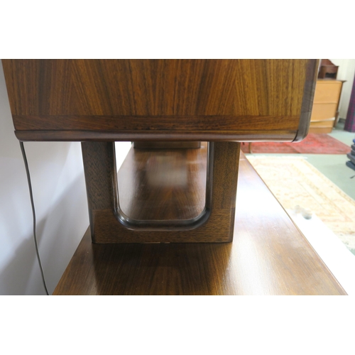 108 - A DYRLUND ROSEWOOD CREDENZA WITH TAMBOUR FRONT ON PLINTH BASE