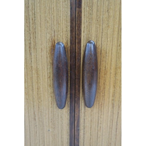 108 - A DYRLUND ROSEWOOD CREDENZA WITH TAMBOUR FRONT ON PLINTH BASE