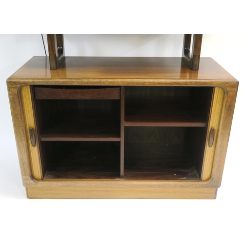 108 - A DYRLUND ROSEWOOD CREDENZA WITH TAMBOUR FRONT ON PLINTH BASE