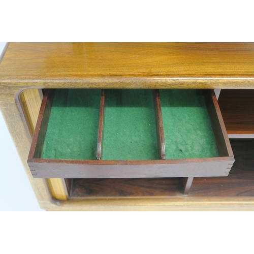 108 - A DYRLUND ROSEWOOD CREDENZA WITH TAMBOUR FRONT ON PLINTH BASE