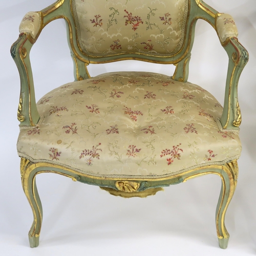11 - A PAIR OF LOUIS XV STYLE GILTWOOD AND PAINTED FAUTEUIL