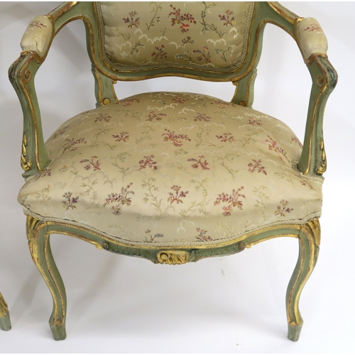 11 - A PAIR OF LOUIS XV STYLE GILTWOOD AND PAINTED FAUTEUIL
