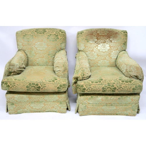 124 - A PAIR OF PETER DUDGEON GREEN UPHOLSTERED ARMCHAIRS