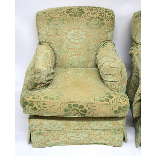 124 - A PAIR OF PETER DUDGEON GREEN UPHOLSTERED ARMCHAIRS