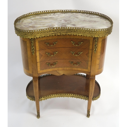 5 - A LOUIS XV STYLE SATINWOOD AND FRUITWOOD KIDNEY SHAPED CHEST with marble top and gilt metal gallery ... 