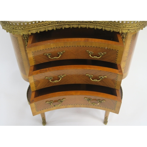 5 - A LOUIS XV STYLE SATINWOOD AND FRUITWOOD KIDNEY SHAPED CHEST with marble top and gilt metal gallery ... 