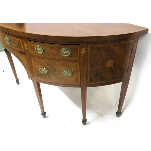 58 - A MAHOGANY AND SATINWOOD DEMILUNE SIDEBOARD