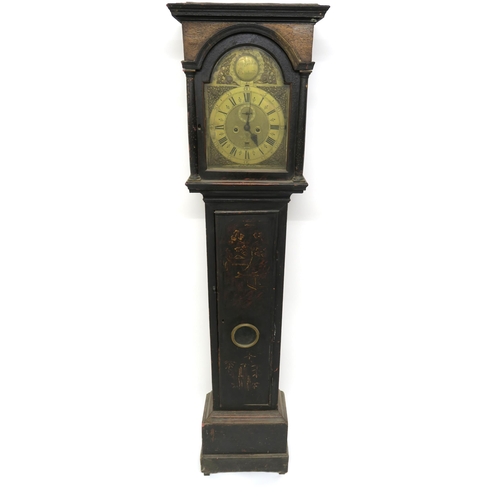 62 - A GEORGIAN LAQUERED LONGCASE CLOCK