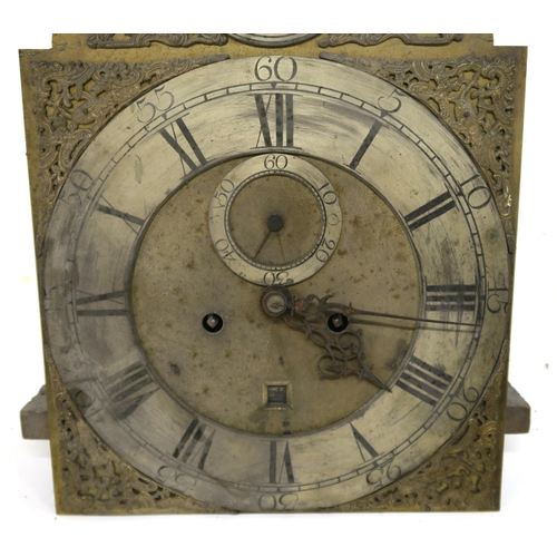 63 - A GEORGIAN BRASS LONGCASE CLOCK FACE