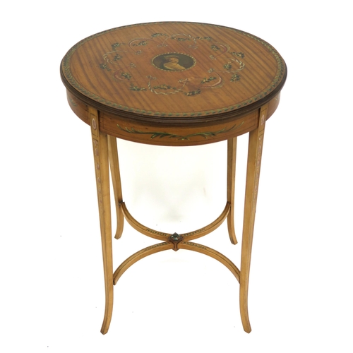 66 - AN EDWARDIAN SATINWOOD AND PAINTED OCCASIONAL TABLE