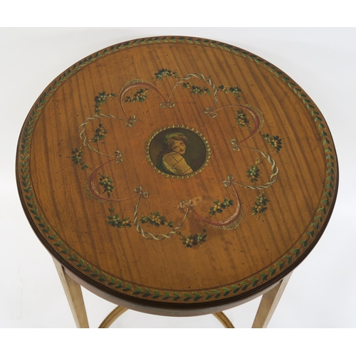 66 - AN EDWARDIAN SATINWOOD AND PAINTED OCCASIONAL TABLE