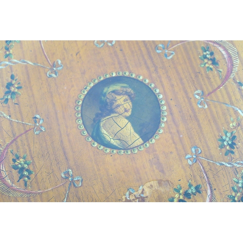 66 - AN EDWARDIAN SATINWOOD AND PAINTED OCCASIONAL TABLE