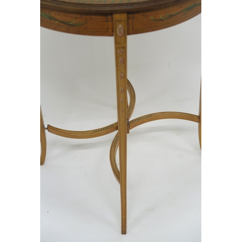 66 - AN EDWARDIAN SATINWOOD AND PAINTED OCCASIONAL TABLE