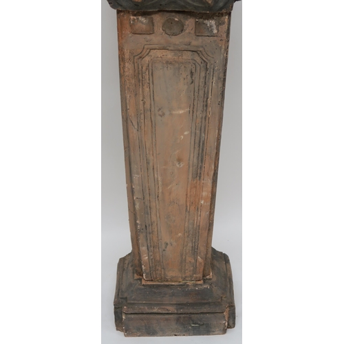 67 - A CAST TERRACOTTA BUST  PEDESTAL AND STAND