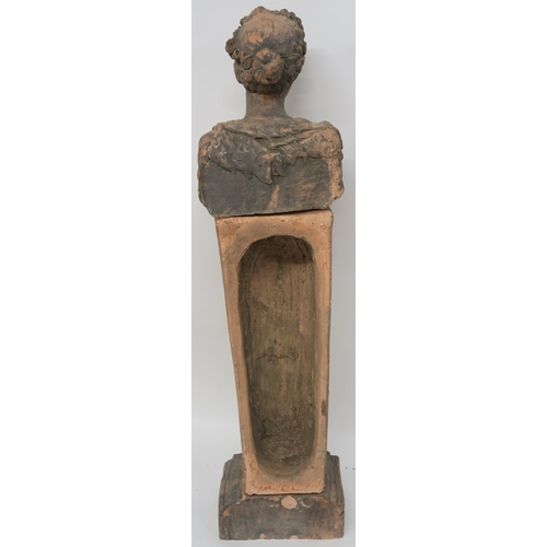 67 - A CAST TERRACOTTA BUST  PEDESTAL AND STAND