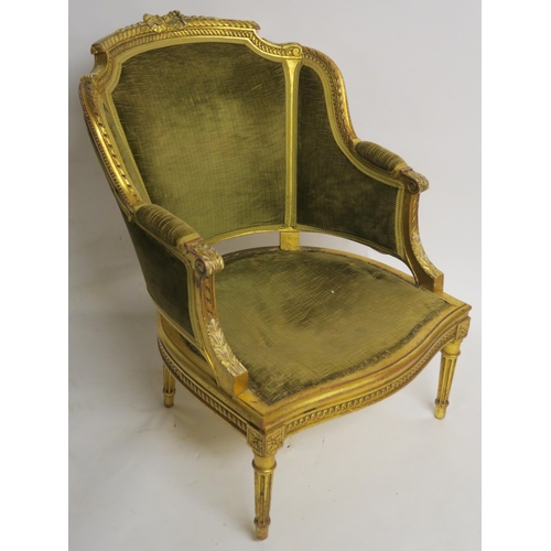 69 - A LOUIS XV STYLE GILTWOOD FAUTEUIL