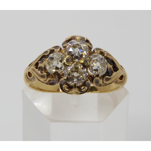 670 - AN ART NOUVEAU DIAMOND RINGthe yellow metal mount with chased foliate design is set with estimated a... 