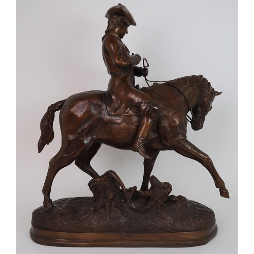 249 - A BRONZE OF A MAN IN TRICORN HAT  UPON A HORSE