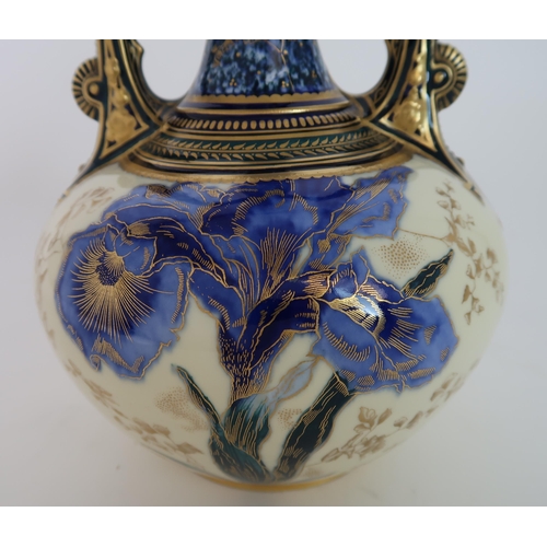 252 - A ROYAL CROWN DERBY PORCELAIN TWO HANDLED VASE