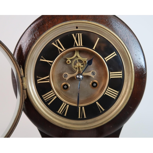 254 - A 19TH CENTURY MAHOGANY DRUM HEAD TWO TRAIN MANTEL CLOCK