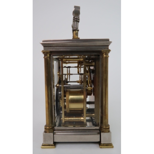 257 - A SILVER PLATE AND BRASS REPEATER CARRIAGE CLOCK