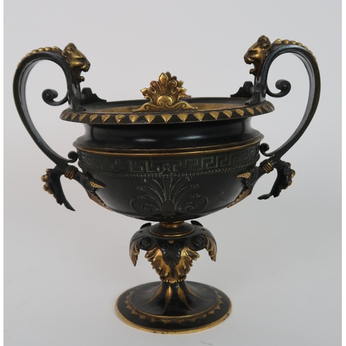 272 - A CLASSICAL BRONZE TWO HANDLED URN