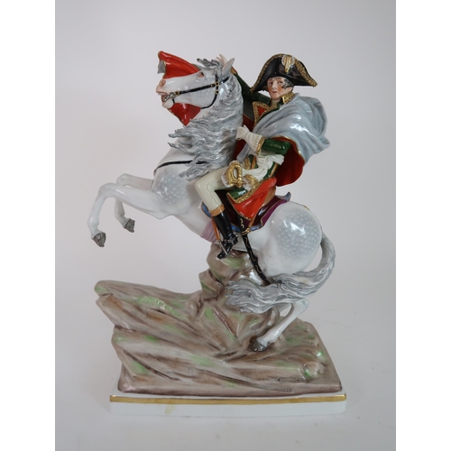 296 - A SITZENDORF FIGURE OF NAPOLEON CROSSING THE ALPS