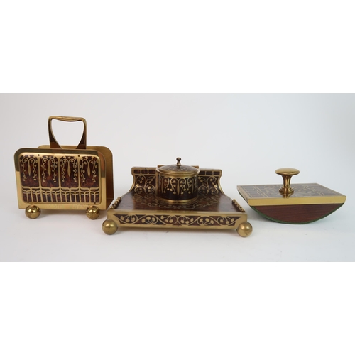 307 - AN ERHARD & SONS ART NOUVEAU WOOD AND BRASS INLAID DESK SET