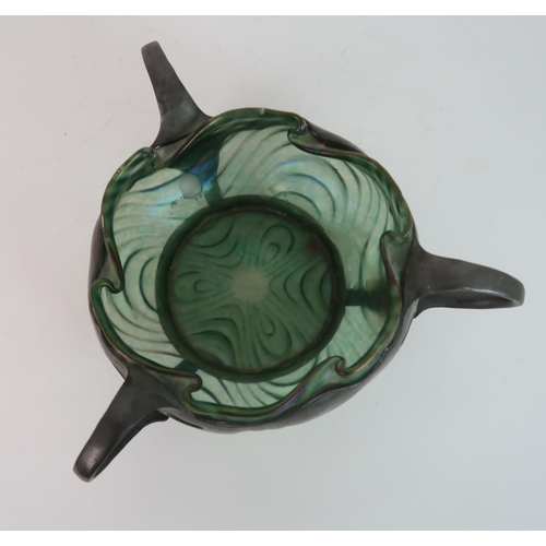 320 - AN ART NOUVEAU KRALIC IRIDESCENT GREEN GLASS BOWL