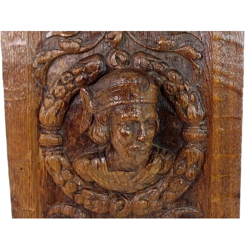 377 - A PAIR OF CARVED OAK ROMANYE PANELS