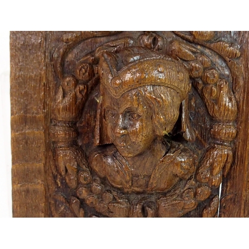 377 - A PAIR OF CARVED OAK ROMANYE PANELS