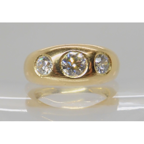 508 - AN 18CT GOLD THREE STONE GYPSY RING