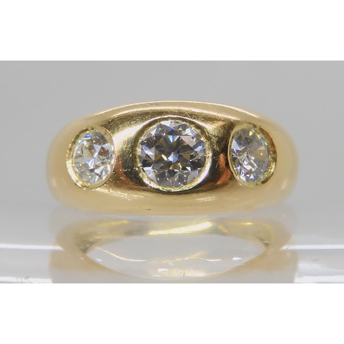 508 - AN 18CT GOLD THREE STONE GYPSY RING