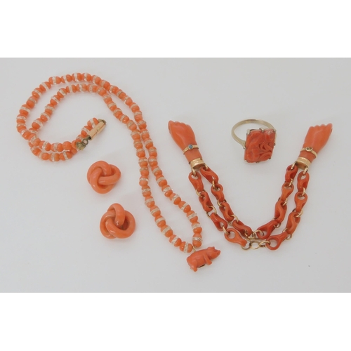 532 - A COLLECTION OF CARVED CORAL ITEMS