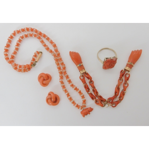 532 - A COLLECTION OF CARVED CORAL ITEMS