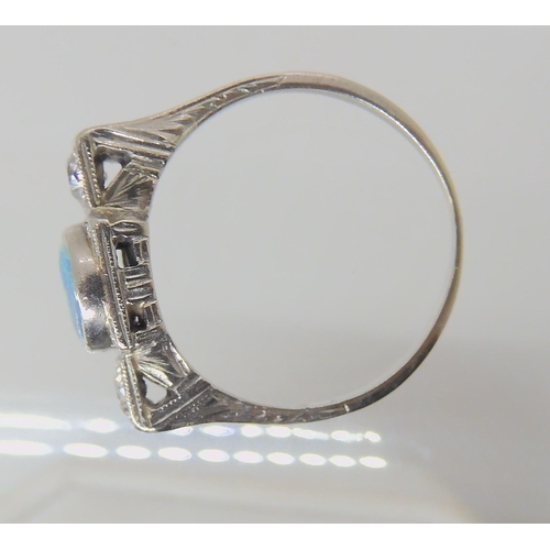 537 - AN 18K WHITE GOLD OPAL AND DIAMOND RING