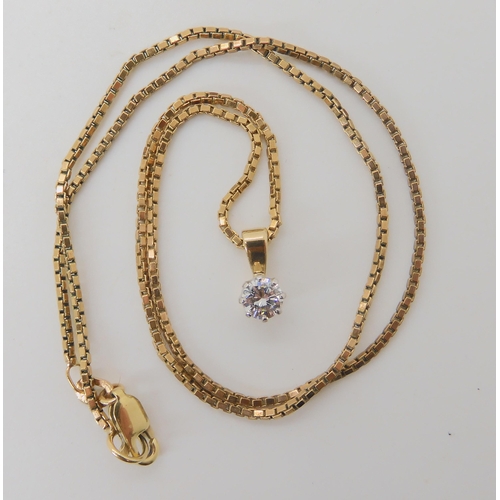 538 - A 0.40CT DIAMOND PENDANT ON A 9CT GOLD BOX CHAIN