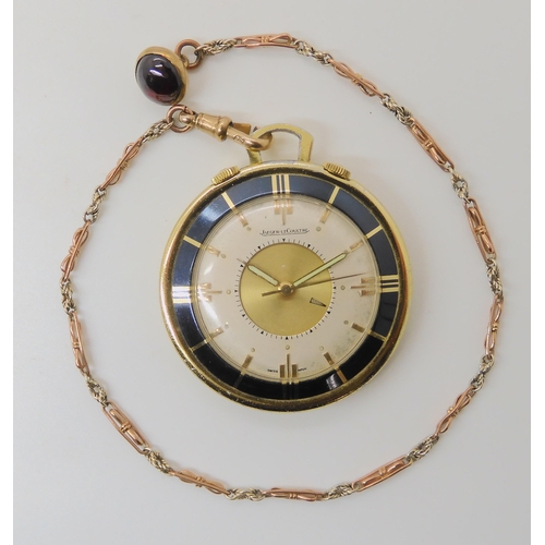 675 - A GOLD PLATED METAL JAEGER LE COULTRE POCKET WATCH WITH ALARM