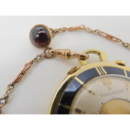 675 - A GOLD PLATED METAL JAEGER LE COULTRE POCKET WATCH WITH ALARM