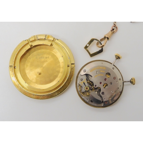 675 - A GOLD PLATED METAL JAEGER LE COULTRE POCKET WATCH WITH ALARM