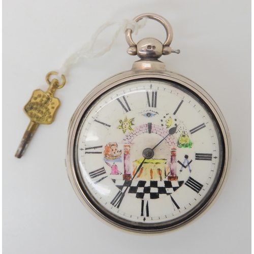 686 - A SILVER CASED MASONIC PAIR CASED POCKET WATCH