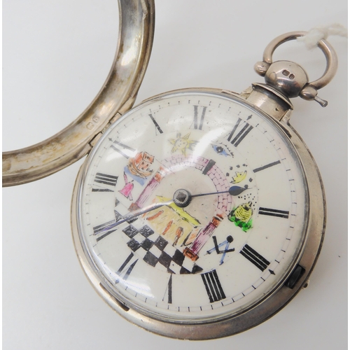 686 - A SILVER CASED MASONIC PAIR CASED POCKET WATCH