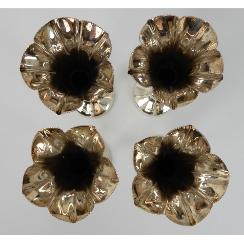 695 - A CASED SET OF FOUR SILVER FLOWER FLUTES