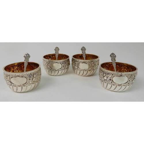 696 - A CASED SET OF FOUR SILVER SALTS