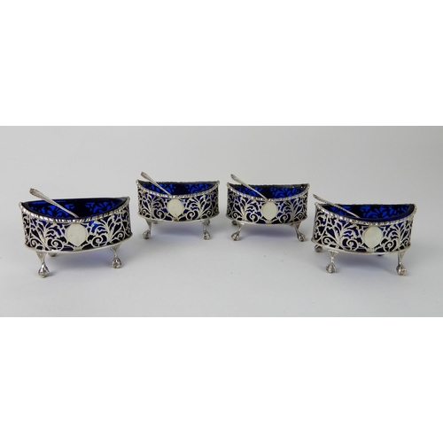 701 - A CASED SET OF FOUR SILVER SALTS WITH SERVERS