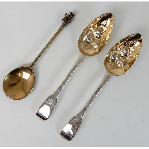 718 - A PAIR OF SILVER BERRY SPOONS