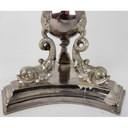 724 - A PAIR OF SILVER PLATED CENTREPIECE THREE-LIGHT CANDELABRA